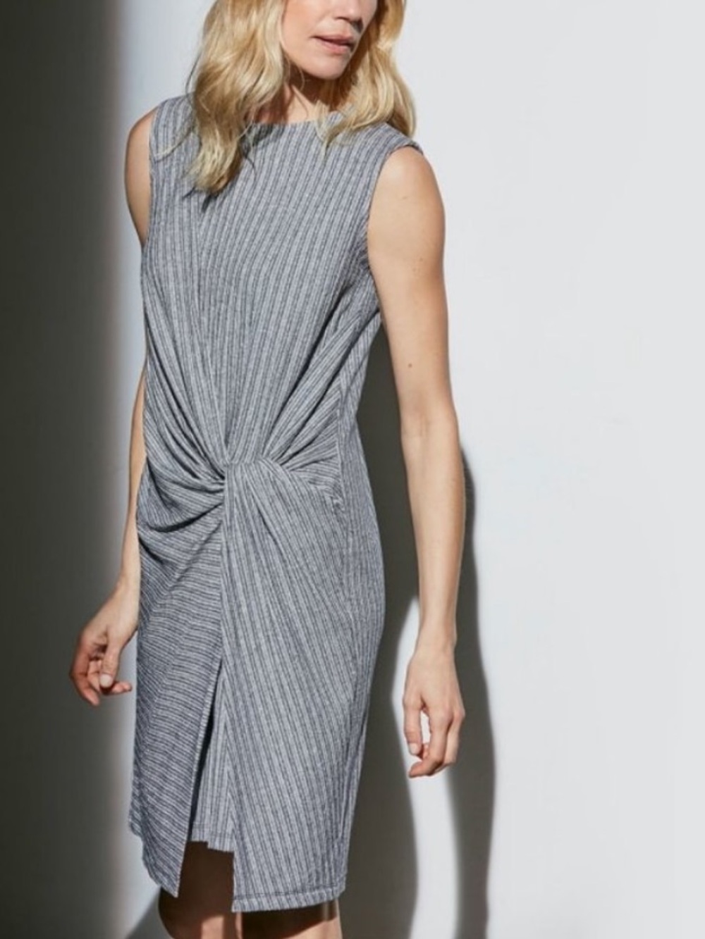 MM LAFLEUR Tara Dress Coastal Jersey Galaxy Blue Striped Draped Twist Size M